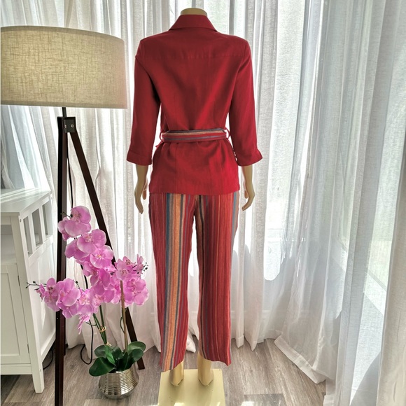 Paraphrase Red Linen Pant And Blazer Jacket Set Size 8 Vibrant Retro Striped - Picture 5 of 15